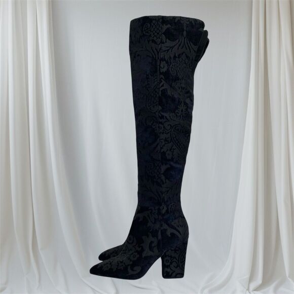 Nine West Witchy Whimsygoth Black Gray Paisley Knee High Boots US 6 - Picture 1 of 9